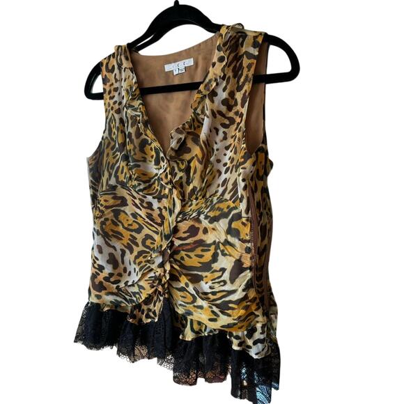 Vintage I.C.E. Cheetah Print Silk Lace Blouse Tank Women’s Small - Picture 3 of 8